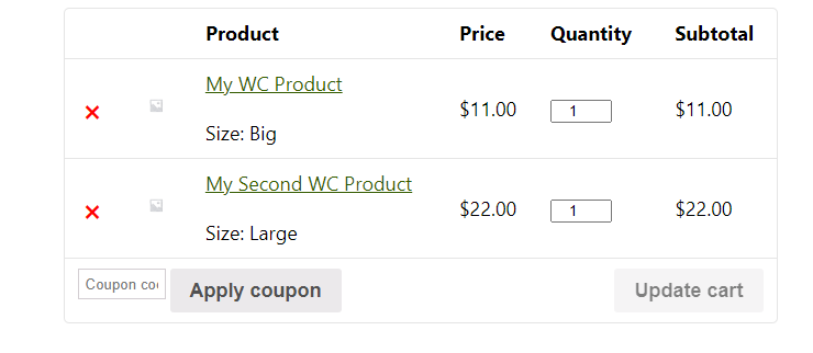 Example of the WooCommerce cart